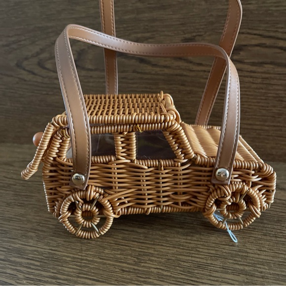 Tommy Bahama Tan Woven Rattan Car-Shaped Satchel - Picture 2 of 16